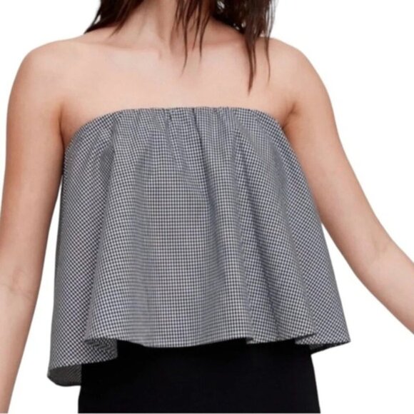 Babaton Aritzia Blouse Eckered Strapless Cropped Tube Top Gingham Black Size XXS - Picture 1 of 8
